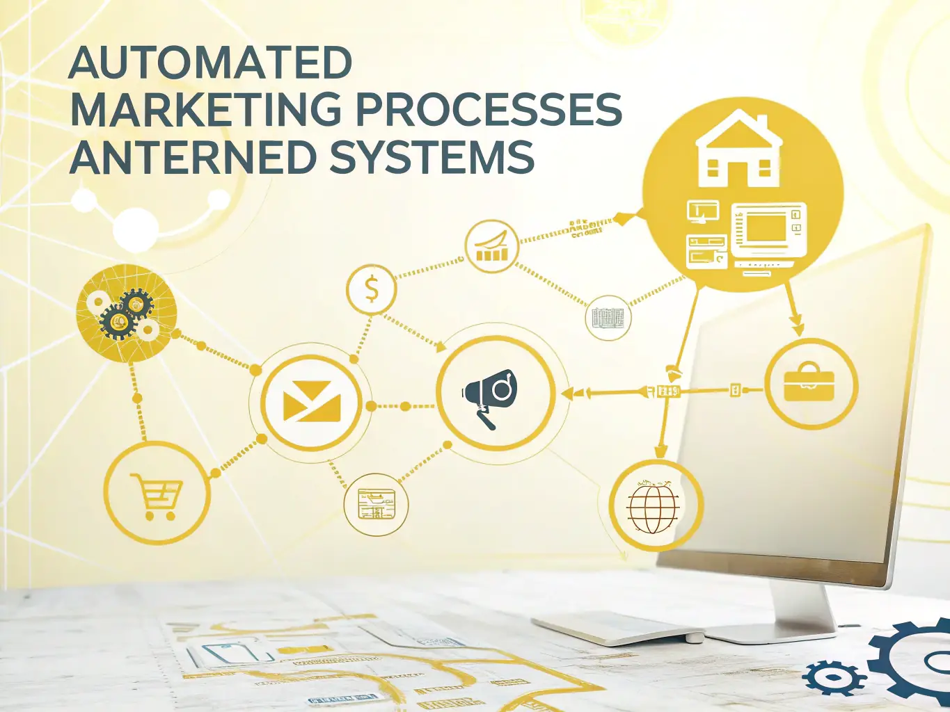 A visually appealing graphic showcasing a branded automation system with company logos and colors, automating marketing campaigns, lead generation, and customer engagement.