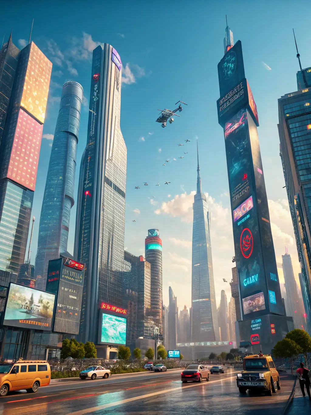 A futuristic cityscape with interconnected nodes representing AI-powered networks and automation processes, symbolizing innovation and efficiency.