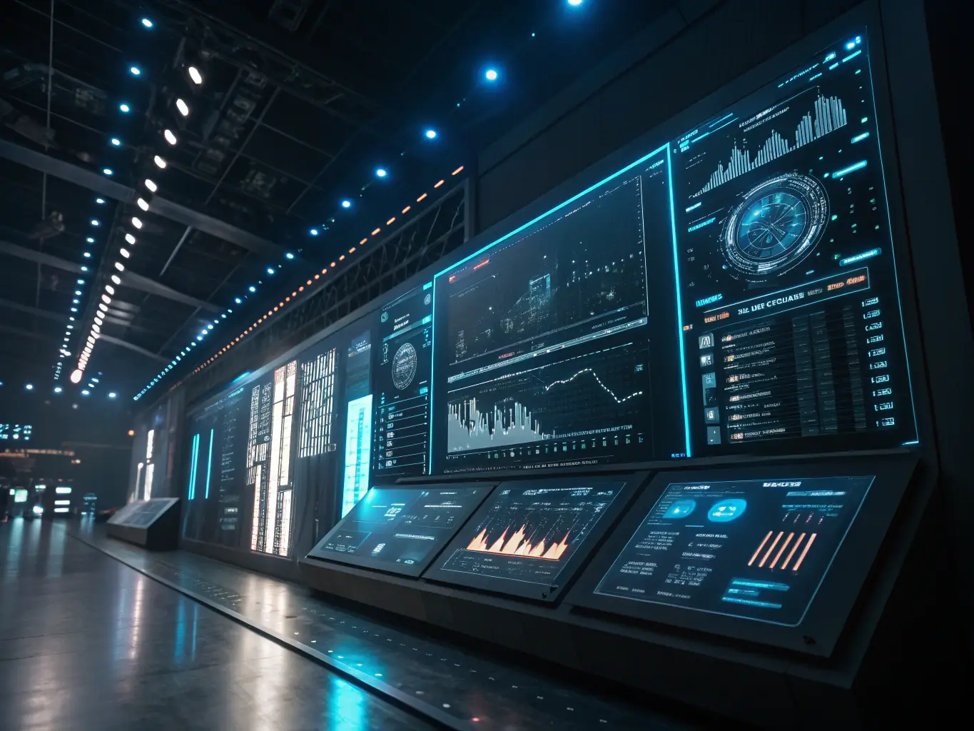 A futuristic image representing AI-driven analytics and insights, with data visualizations and charts highlighting key performance indicators and business intelligence.