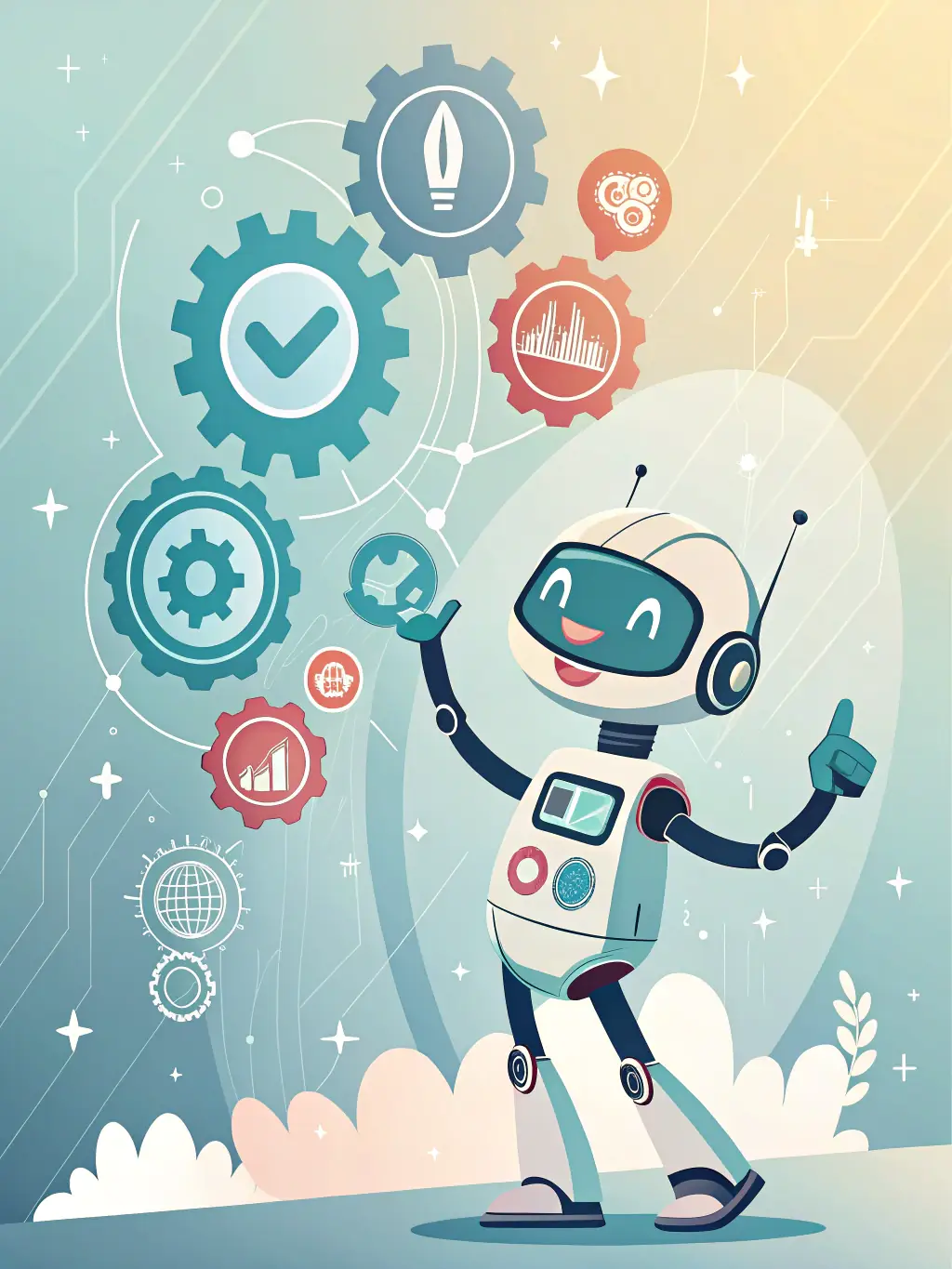 An AI-powered chatbot icon interacting with various business applications, symbolizing seamless integration and enhanced productivity.
